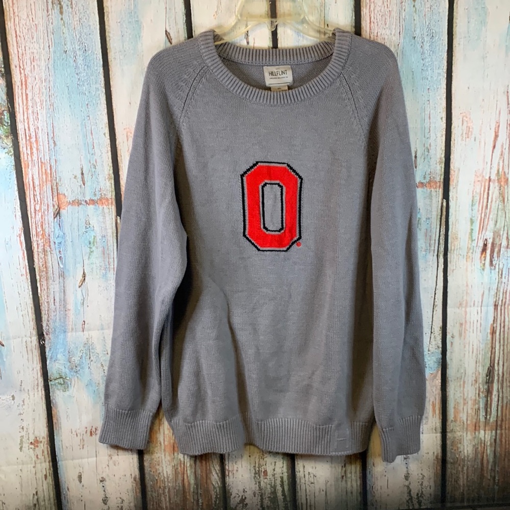 Hilflint Gray Crewneck Sweater with Red O Emblem